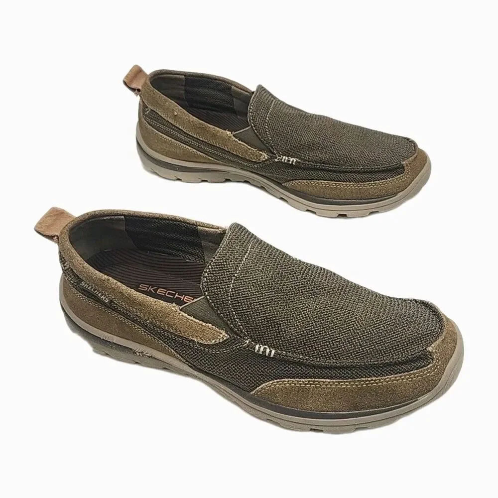 Skechers Loafer Shoe Men Sz 12 Relaxed Fit Brown Slip On Suede Casual 64365